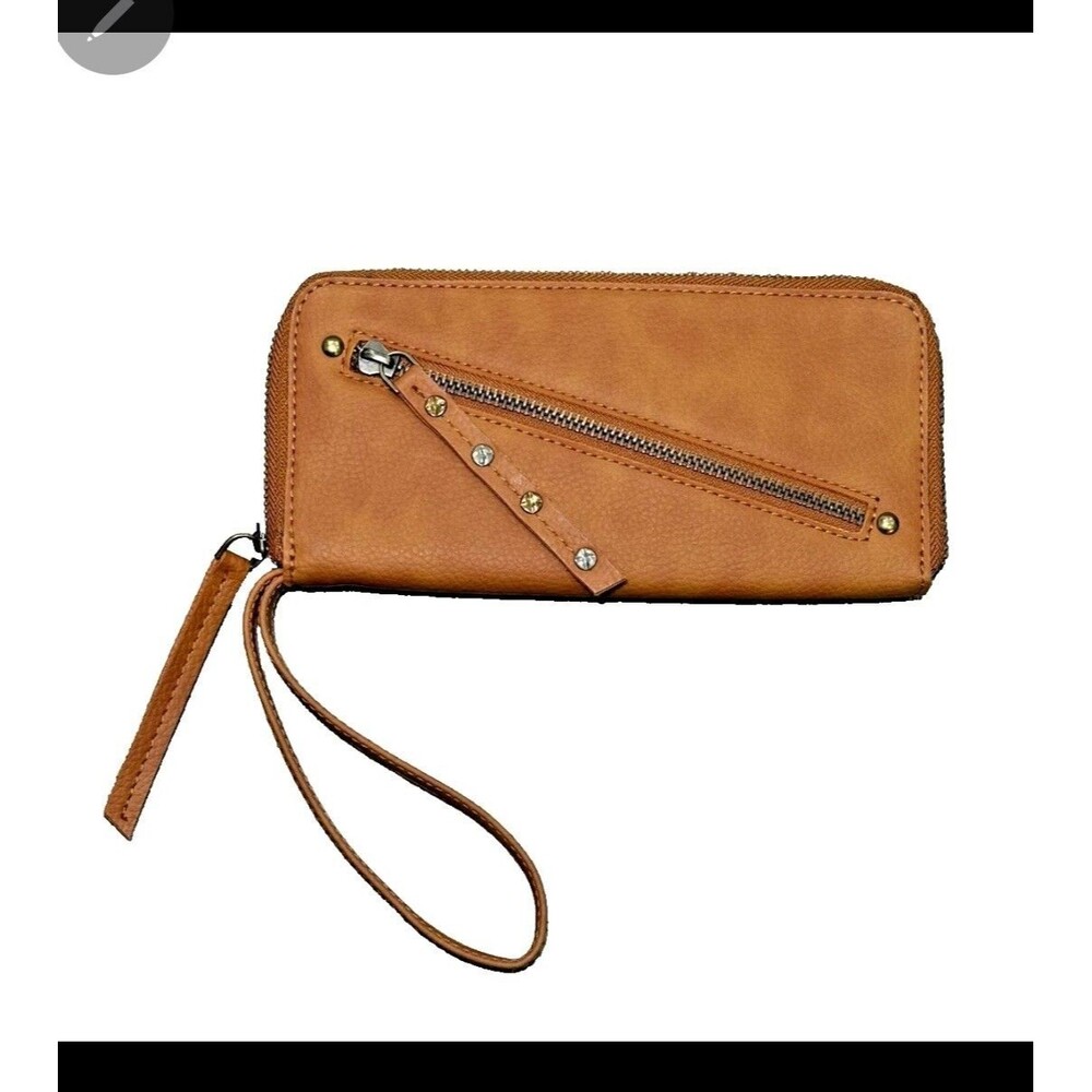 Free People Vegan Leather Wallet Distressed Brown Zip Around Wristlet Clutch